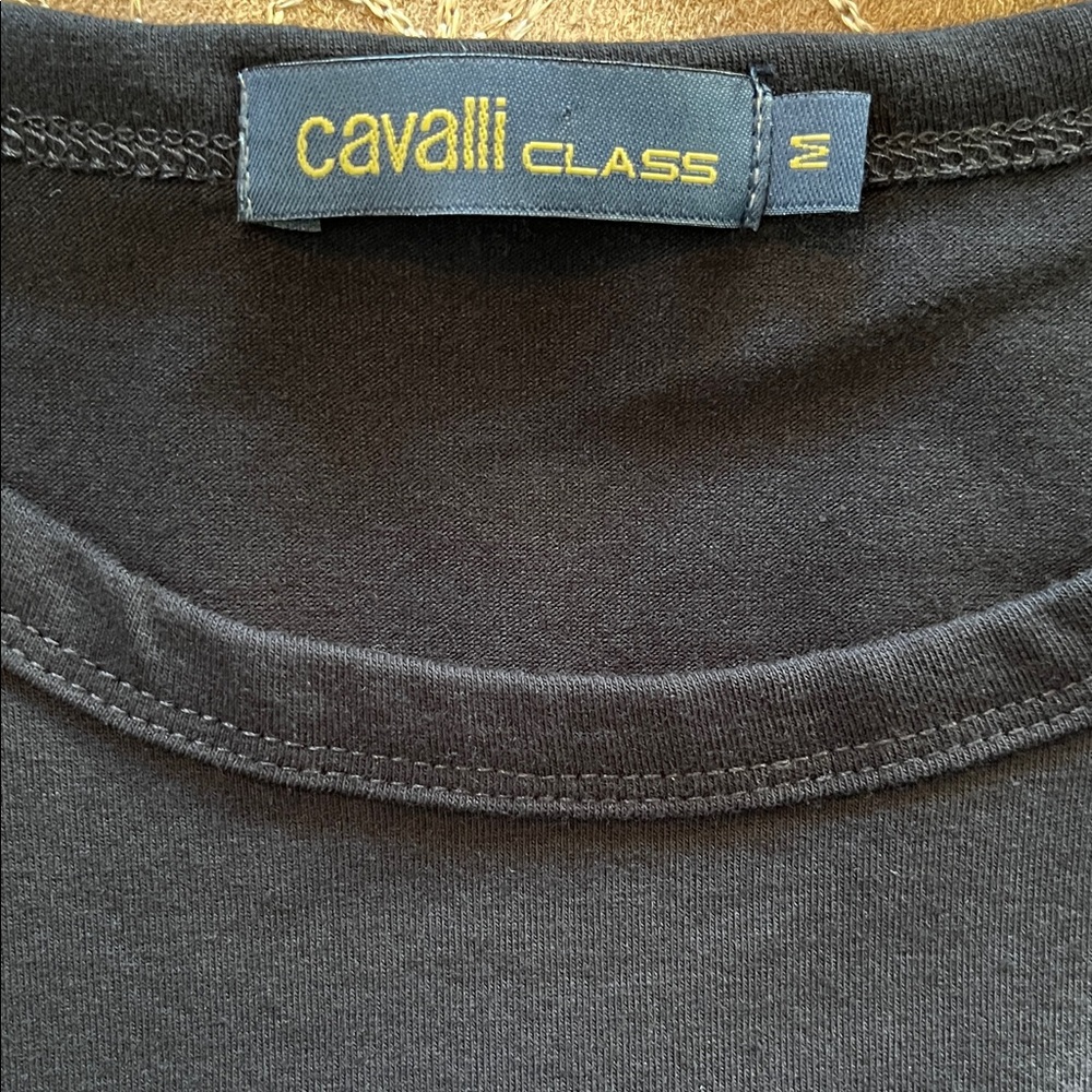 Roberto Cavalli Logo Black T-Shirt Women's M NWOT Italian Designer Cotton Tee - Picture 7 of 12